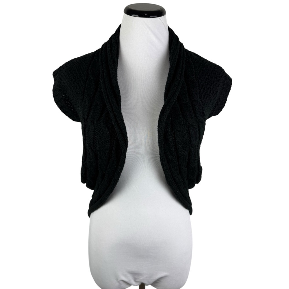 No Boundaries Black Cable Knit Open Front Shrug Cardigan Sweater Women's Medium